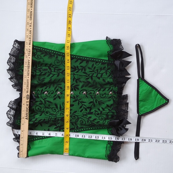 Strapless Lace Ruffle Lace Up Corset With Panty Lingerie Plus 4XL Green Black - Picture 16 of 16